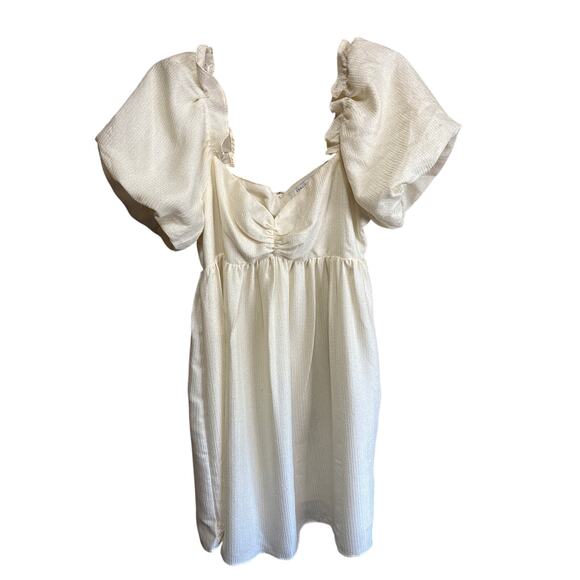 English Factory Cream Balloon Sleeve Sweetheart Neck Mini Dress Lined Large - Picture 1 of 7